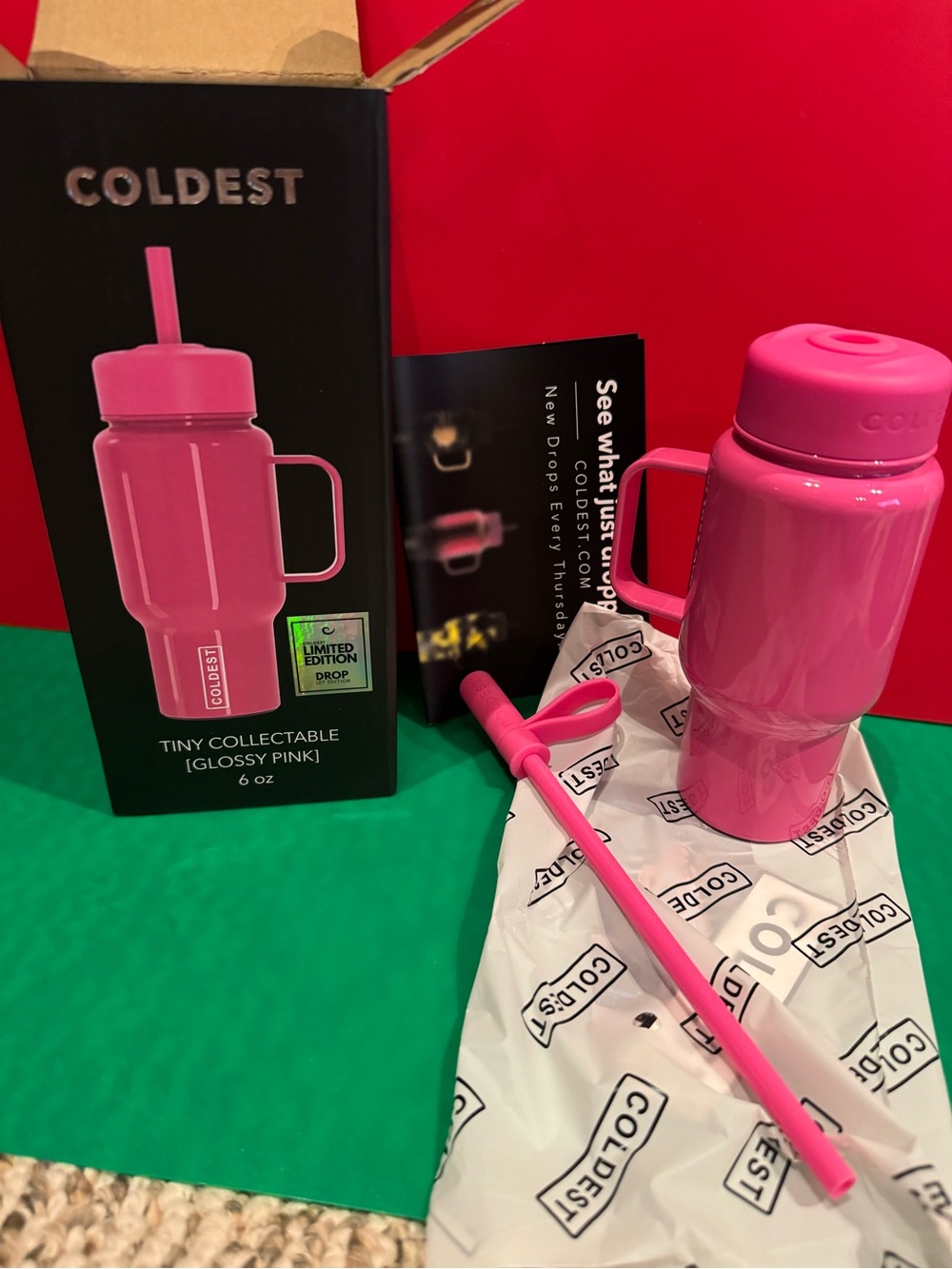 Coldest Glossy Pink Tiny Collectable Drink Mug with Straw - 6 oz